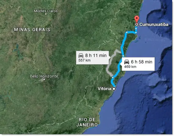 trajet Vitoria Cumuruxatiba