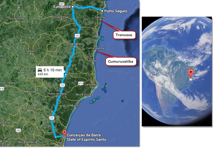 trajet de Eunapolis à Conceiçao da Barra
