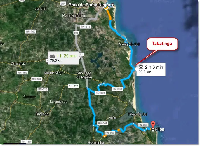 de Ponta Negra à Pipa : trajet